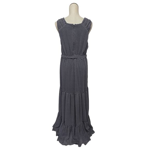 AVEC LES FILLES Navy Blush Polka Dot Flounce‎ Tiered Ruffle Maxi Dress Size 14 - Picture 2 of 10